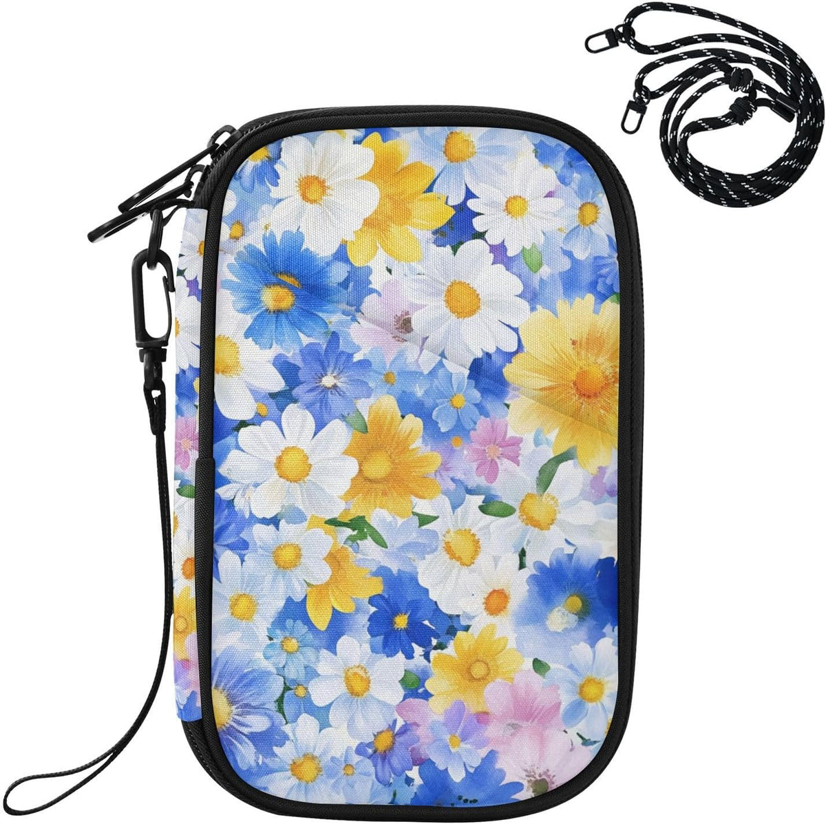 Multi-Slot Travel Document Organizer 8.26×5.51×1.18 In | Water Resistant Oxford Pen Loop Detachable Strap for Men Women Daily Use Summer Meadow Blooms