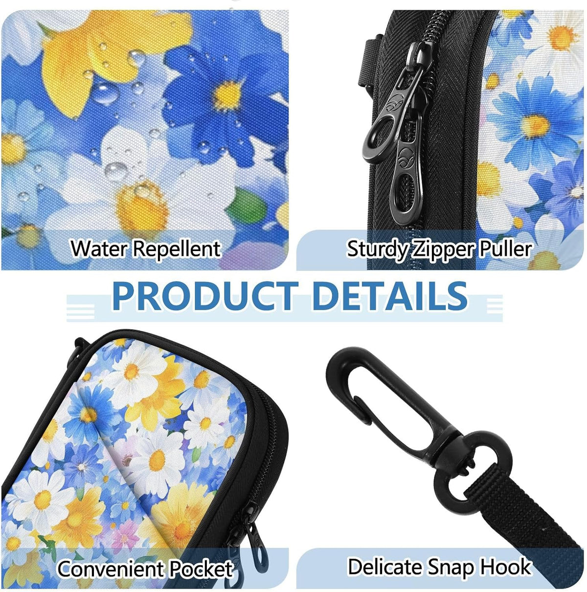 Multi-Slot Travel Document Organizer 8.26×5.51×1.18 In | Water Resistant Oxford Pen Loop Detachable Strap for Men Women Daily Use Summer Meadow Blooms