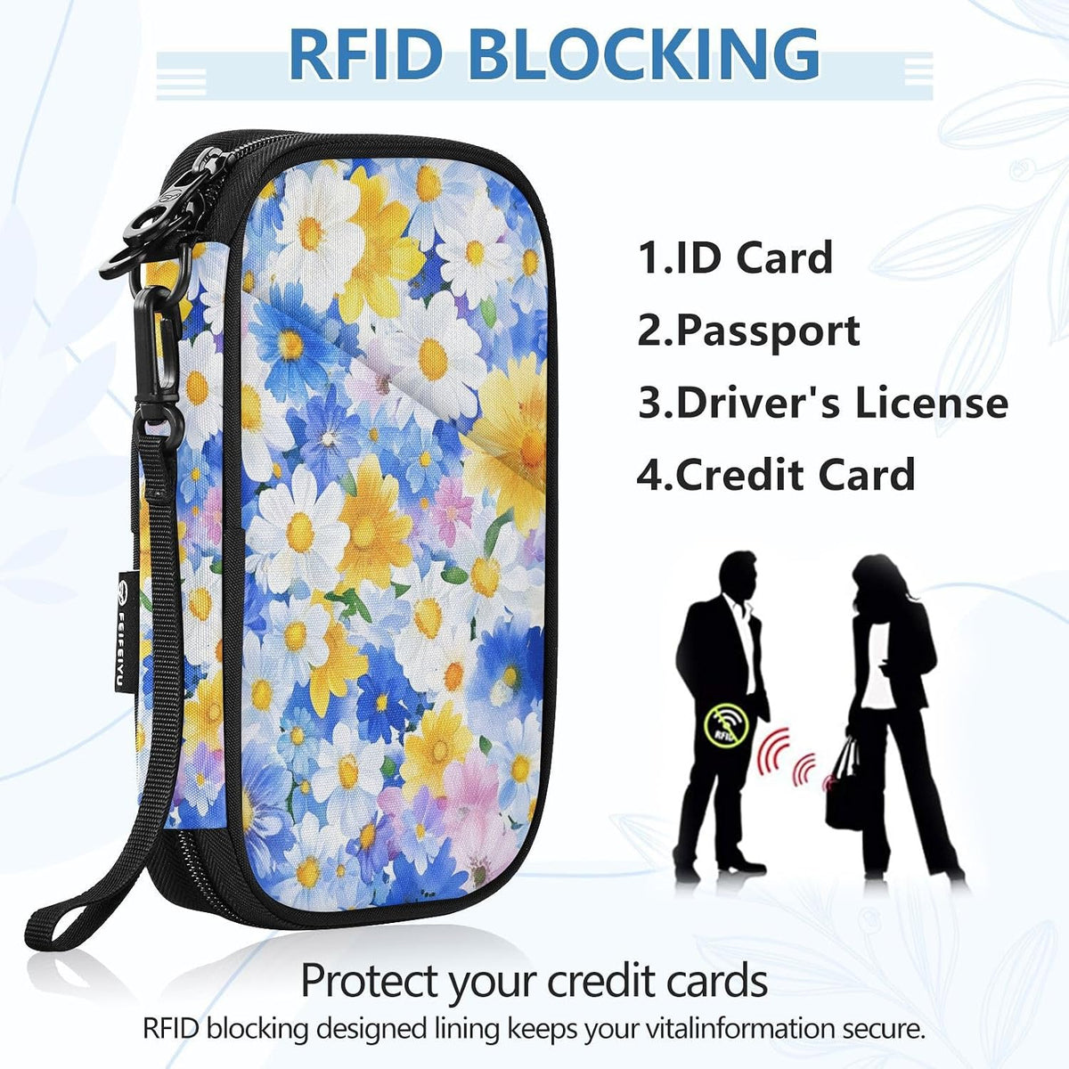 Multi-Slot Travel Document Organizer 8.26×5.51×1.18 In | Water Resistant Oxford Pen Loop Detachable Strap for Men Women Daily Use Summer Meadow Blooms