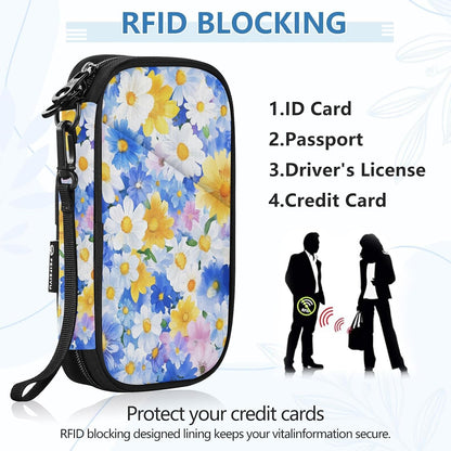 Multi-Slot Travel Document Organizer 8.26×5.51×1.18 In | Water Resistant Oxford Pen Loop Detachable Strap for Men Women Daily Use Summer Meadow Blooms