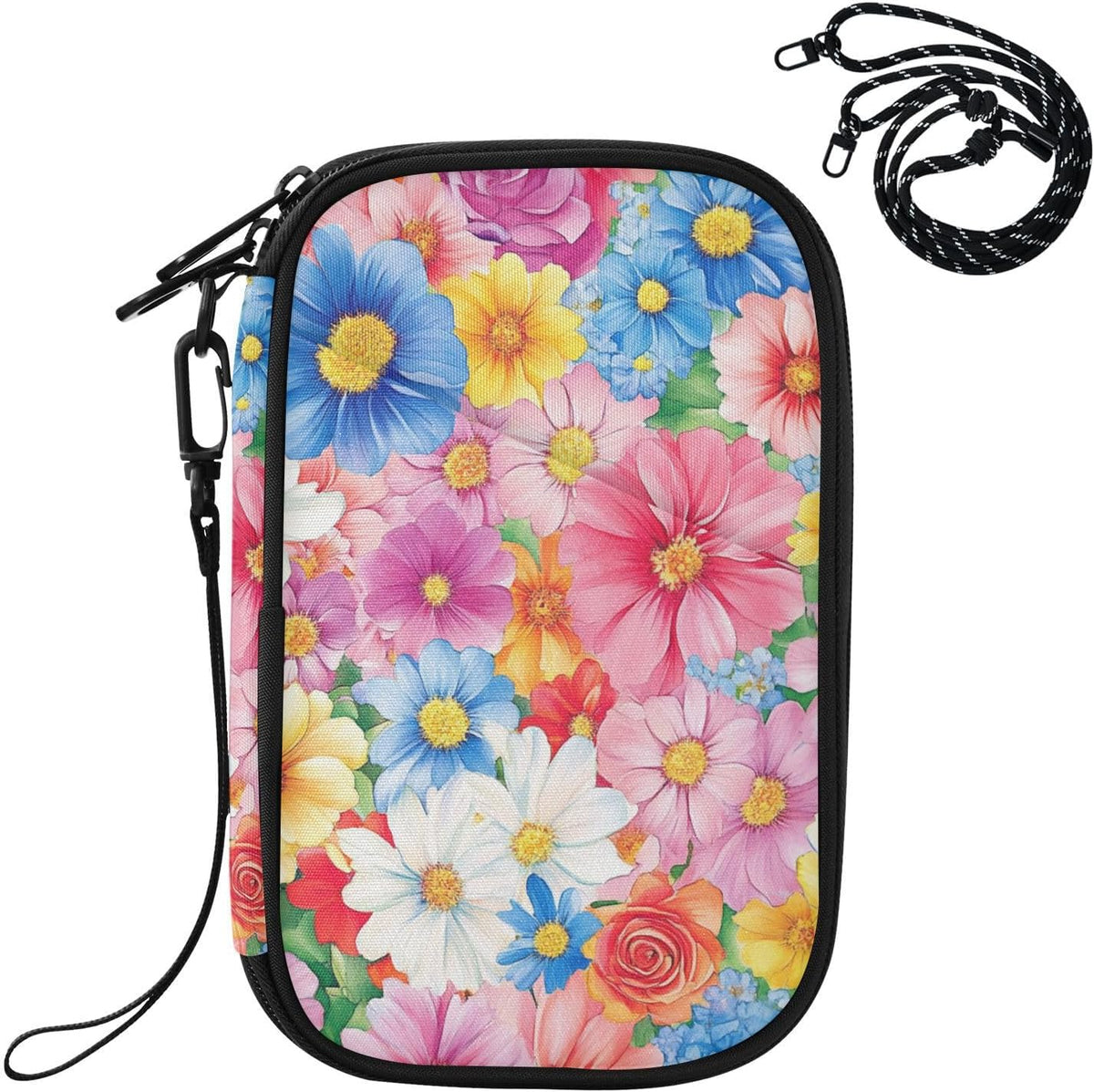 Multi-Slot Travel Document Organizer 8.26×5.51×1.18 In | Water Resistant Oxford Pen Loop Detachable Strap for Men Women Daily Use Summer Meadow Blooms