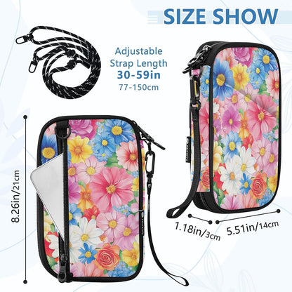 Multi-Slot Travel Document Organizer 8.26×5.51×1.18 In | Water Resistant Oxford Pen Loop Detachable Strap for Men Women Daily Use Summer Meadow Blooms