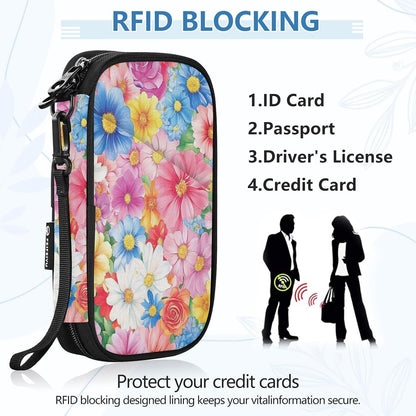 Multi-Slot Travel Document Organizer 8.26×5.51×1.18 In | Water Resistant Oxford Pen Loop Detachable Strap for Men Women Daily Use Summer Meadow Blooms