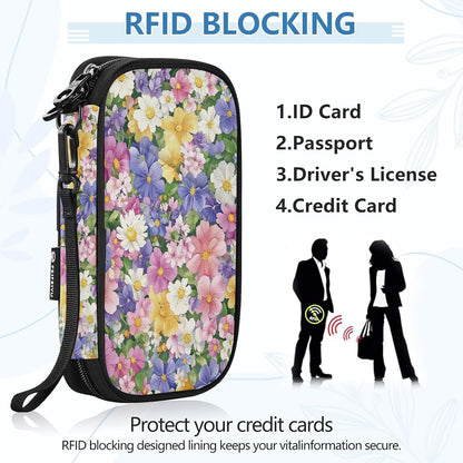 Multi-Slot Travel Document Organizer 8.26×5.51×1.18 In | Water Resistant Oxford Pen Loop Detachable Strap for Men Women Daily Use Summer Meadow Blooms