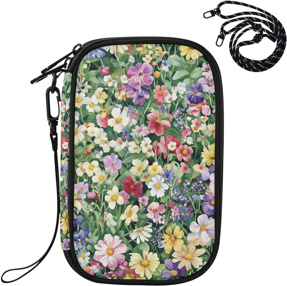 Multi-Slot Travel Document Organizer 8.26×5.51×1.18 In | Water Resistant Oxford Pen Loop Detachable Strap for Men Women Daily Use Summer Meadow Blooms