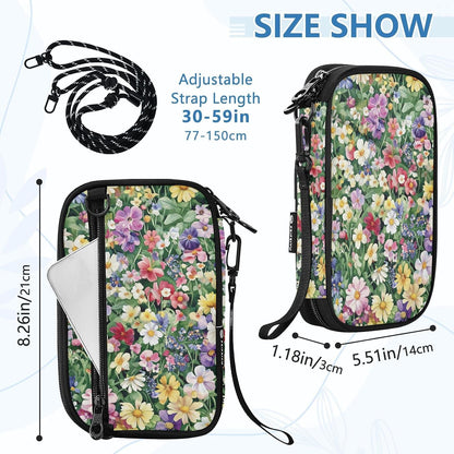 Multi-Slot Travel Document Organizer 8.26×5.51×1.18 In | Water Resistant Oxford Pen Loop Detachable Strap for Men Women Daily Use Summer Meadow Blooms