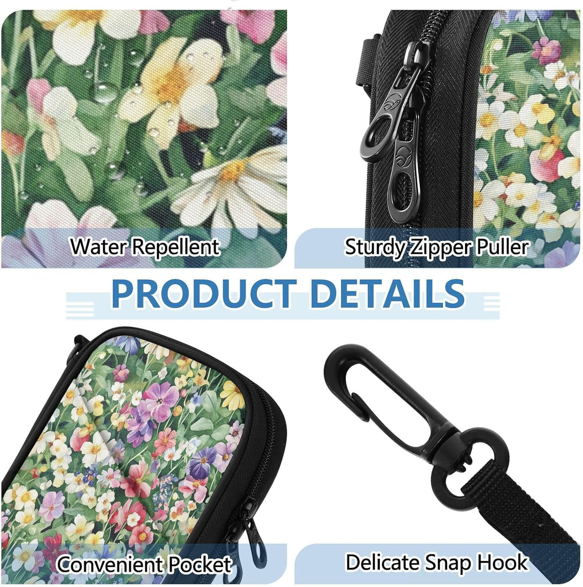 Multi-Slot Travel Document Organizer 8.26×5.51×1.18 In | Water Resistant Oxford Pen Loop Detachable Strap for Men Women Daily Use Summer Meadow Blooms