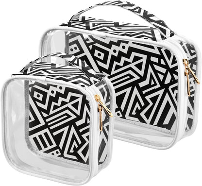 Clear Makeup Bag Approved Clear Travel Toiletry Bag with Zipper Waterproof Organizer Bags Transparent Cosmetic Pouch Traveling 2Pack Tile Color - Colors B