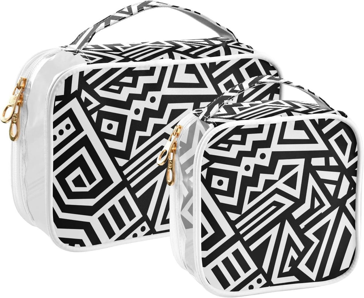 Clear Makeup Bag Approved Clear Travel Toiletry Bag with Zipper Waterproof Organizer Bags Transparent Cosmetic Pouch Traveling 2Pack Tile Color - Colors B