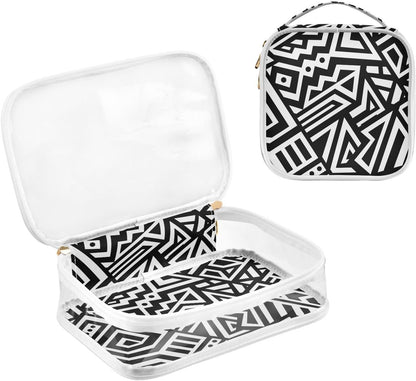 Clear Makeup Bag Approved Clear Travel Toiletry Bag with Zipper Waterproof Organizer Bags Transparent Cosmetic Pouch Traveling 2Pack Tile Color - Colors B