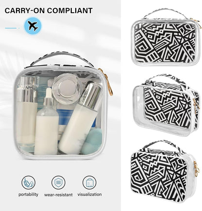 Clear Makeup Bag Approved Clear Travel Toiletry Bag with Zipper Waterproof Organizer Bags Transparent Cosmetic Pouch Traveling 2Pack Tile Color - Colors B