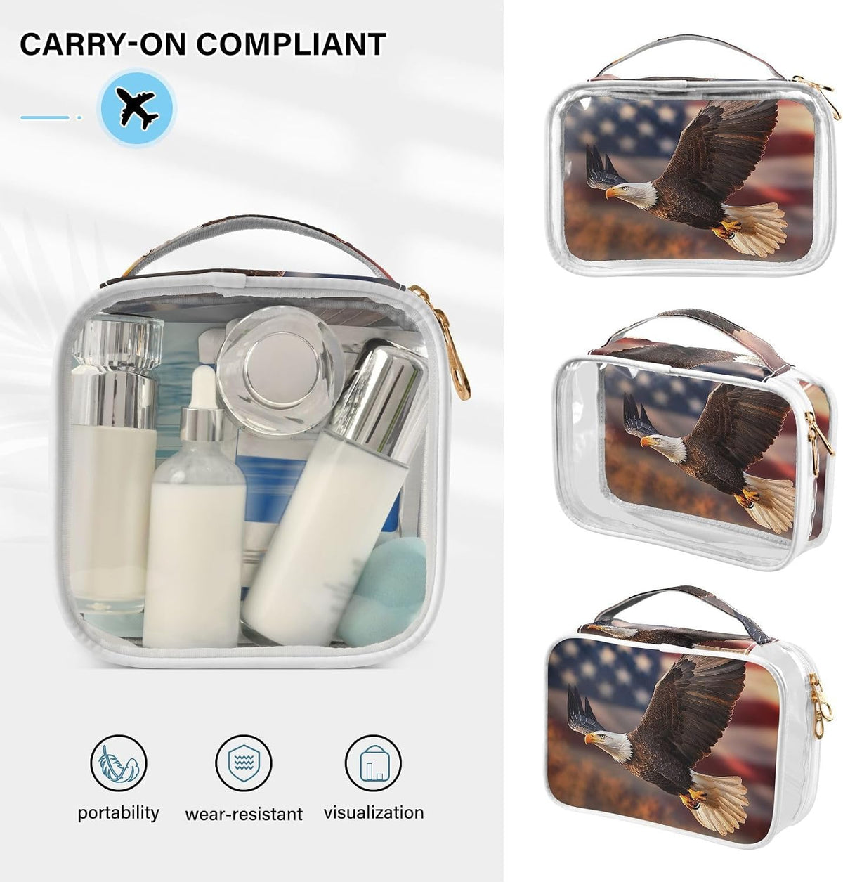 Clear Makeup Bag Approved Clear Travel Toiletry Bag with Zipper Waterproof Organizer Bags Transparent Cosmetic Pouch Traveling 2Pack Tile Color - Colors B