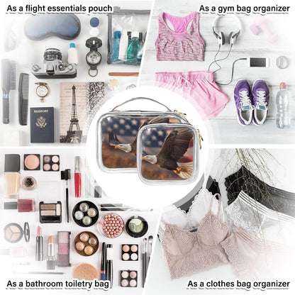 Clear Makeup Bag Approved Clear Travel Toiletry Bag with Zipper Waterproof Organizer Bags Transparent Cosmetic Pouch Traveling 2Pack Tile Color - Colors B