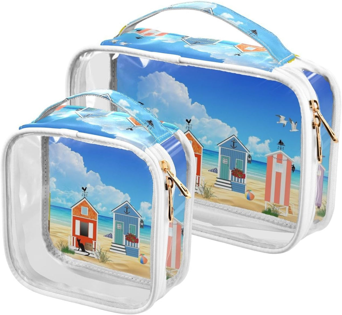 Clear Makeup Bag Approved Clear Travel Toiletry Bag with Zipper Waterproof Organizer Bags Transparent Cosmetic Pouch Traveling 2Pack Tile Color - Colors B