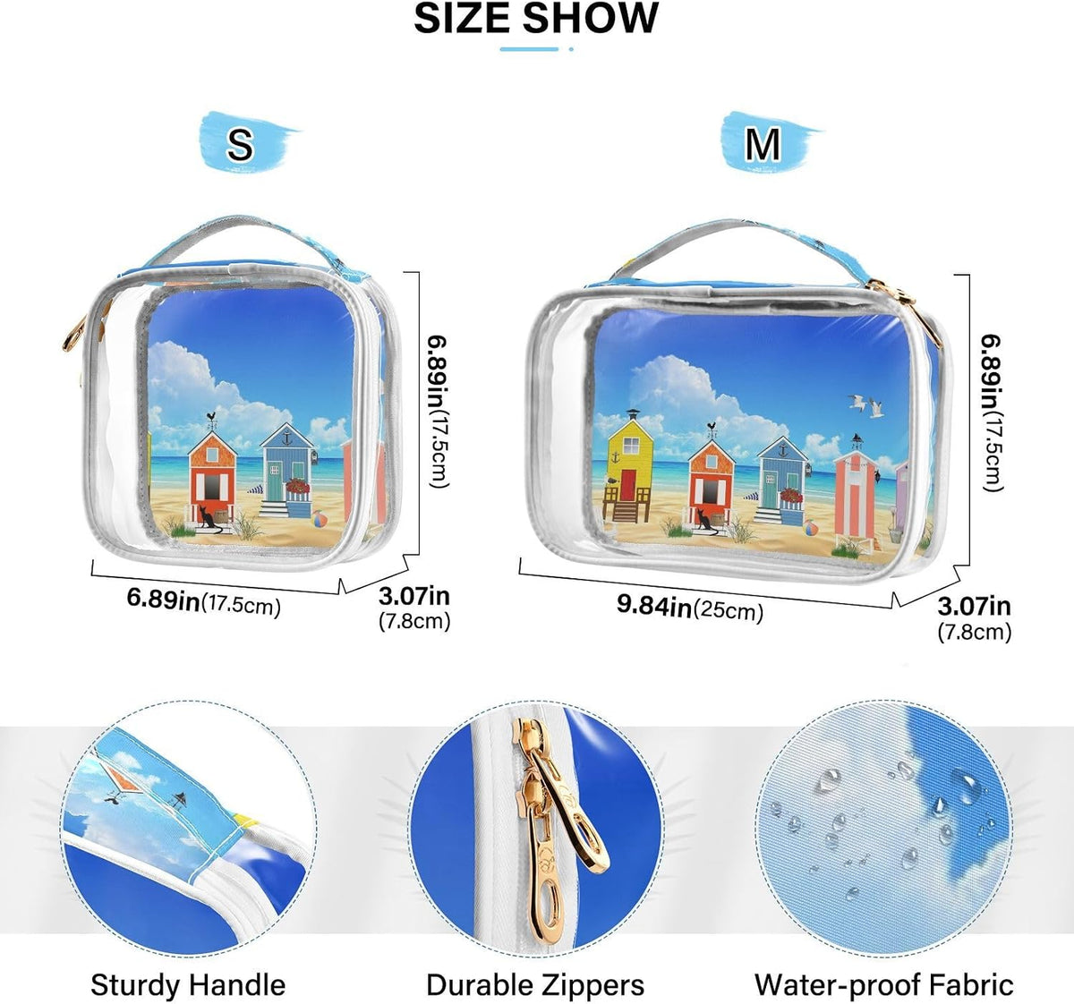 Clear Makeup Bag Approved Clear Travel Toiletry Bag with Zipper Waterproof Organizer Bags Transparent Cosmetic Pouch Traveling 2Pack Tile Color - Colors B