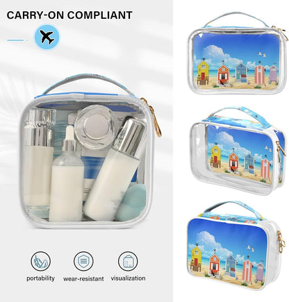 Clear Makeup Bag Approved Clear Travel Toiletry Bag with Zipper Waterproof Organizer Bags Transparent Cosmetic Pouch Traveling 2Pack Tile Color - Colors B