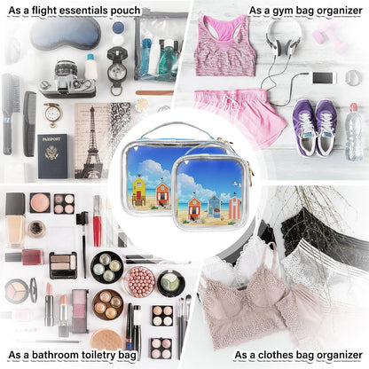 Clear Makeup Bag Approved Clear Travel Toiletry Bag with Zipper Waterproof Organizer Bags Transparent Cosmetic Pouch Traveling 2Pack Tile Color - Colors B