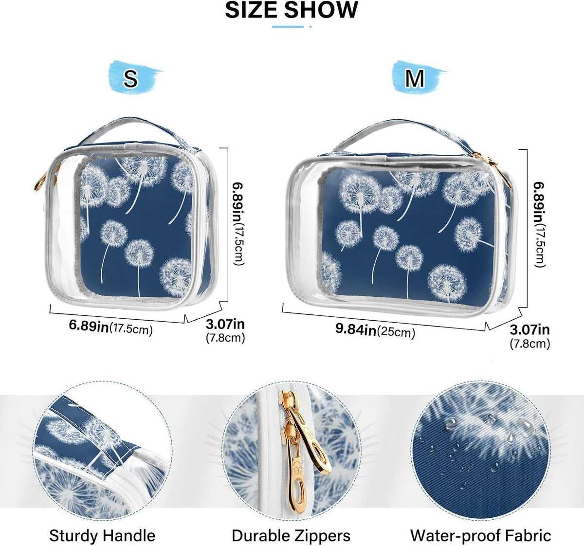 Clear Makeup Bag Approved Clear Travel Toiletry Bag with Zipper Waterproof Organizer Bags Transparent Cosmetic Pouch Traveling 2Pack Tile Color - Colors B