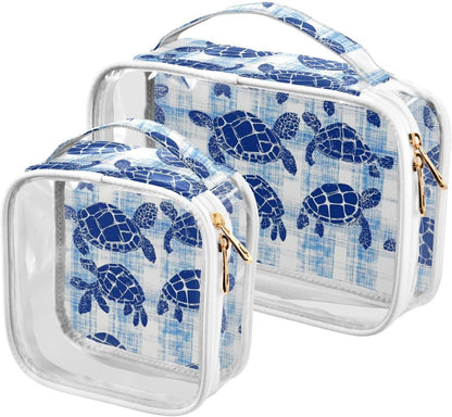 Clear Makeup Bag Approved Clear Travel Toiletry Bag with Zipper Waterproof Organizer Bags Transparent Cosmetic Pouch Traveling 2Pack Tile Color - Colors B