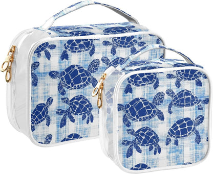Clear Makeup Bag Approved Clear Travel Toiletry Bag with Zipper Waterproof Organizer Bags Transparent Cosmetic Pouch Traveling 2Pack Tile Color - Colors B