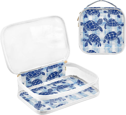 Clear Makeup Bag Approved Clear Travel Toiletry Bag with Zipper Waterproof Organizer Bags Transparent Cosmetic Pouch Traveling 2Pack Tile Color - Colors B