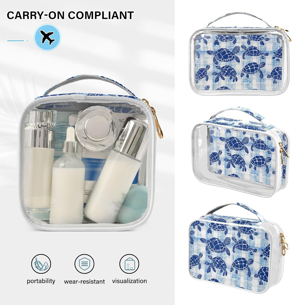 Clear Makeup Bag Approved Clear Travel Toiletry Bag with Zipper Waterproof Organizer Bags Transparent Cosmetic Pouch Traveling 2Pack Tile Color - Colors B