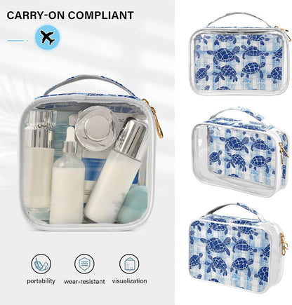 Clear Makeup Bag Approved Clear Travel Toiletry Bag with Zipper Waterproof Organizer Bags Transparent Cosmetic Pouch Traveling 2Pack Tile Color - Colors B