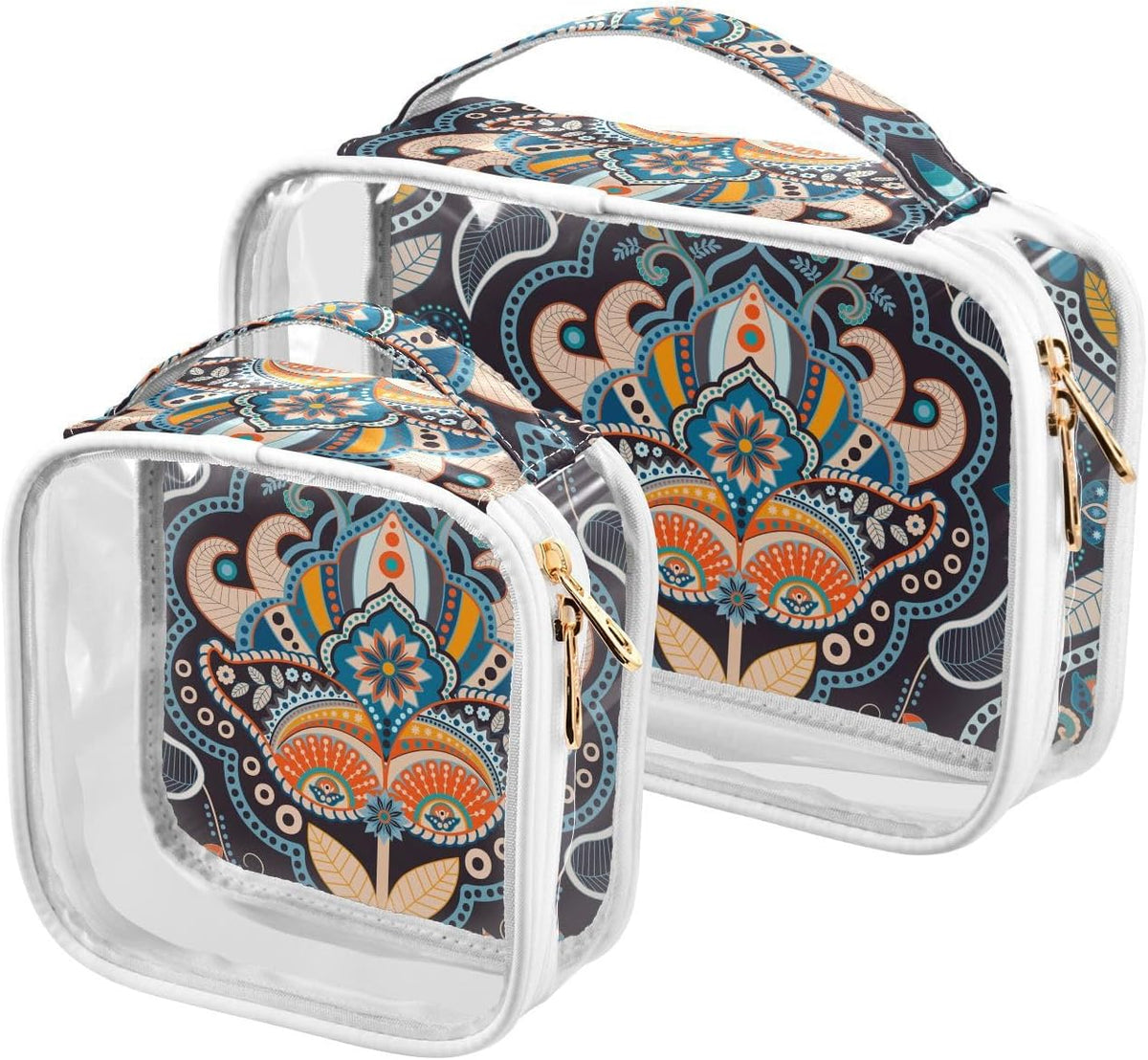 Clear Makeup Bag Approved Clear Travel Toiletry Bag with Zipper Waterproof Organizer Bags Transparent Cosmetic Pouch Traveling 2Pack Tile Color - Colors B