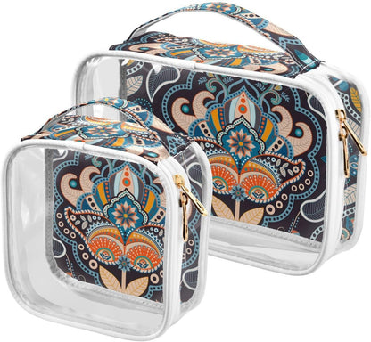 Clear Makeup Bag Approved Clear Travel Toiletry Bag with Zipper Waterproof Organizer Bags Transparent Cosmetic Pouch Traveling 2Pack Tile Color - Colors B