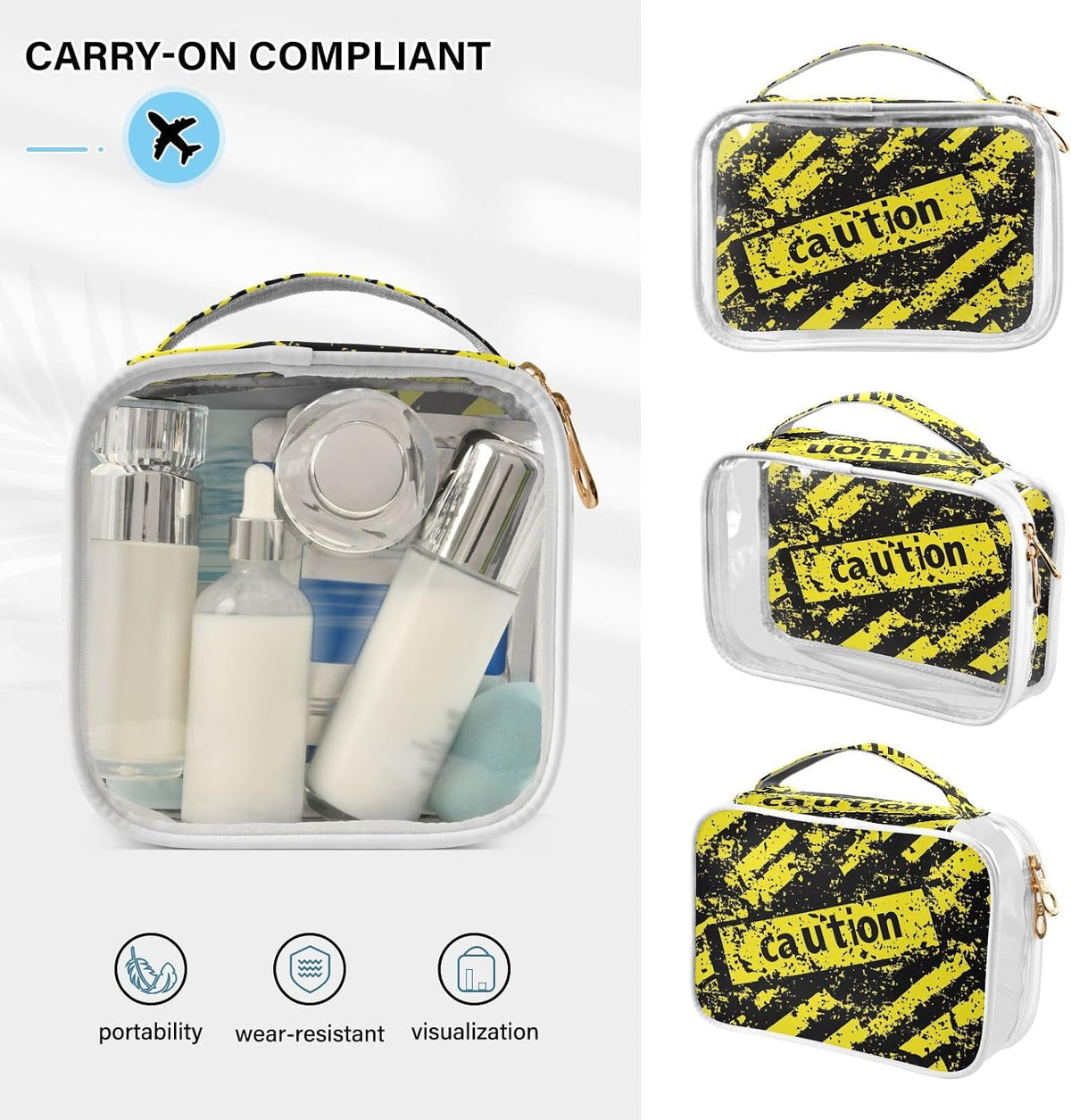 Clear Makeup Bag Approved Clear Travel Toiletry Bag with Zipper Waterproof Organizer Bags Transparent Cosmetic Pouch Traveling 2Pack Tile Color - Colors B