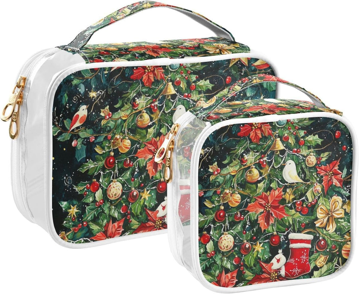 Clear Makeup Bag Approved Clear Travel Toiletry Bag with Zipper Waterproof Organizer Bags Transparent Cosmetic Pouch Traveling 2Pack Tile Color - Colors B