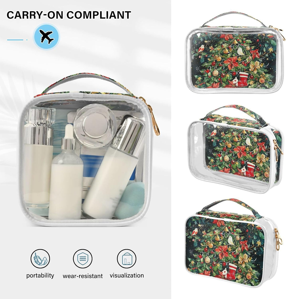 Clear Makeup Bag Approved Clear Travel Toiletry Bag with Zipper Waterproof Organizer Bags Transparent Cosmetic Pouch Traveling 2Pack Tile Color - Colors B