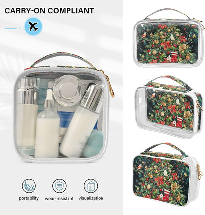 Clear Makeup Bag Approved Clear Travel Toiletry Bag with Zipper Waterproof Organizer Bags Transparent Cosmetic Pouch Traveling 2Pack Tile Color - Colors B