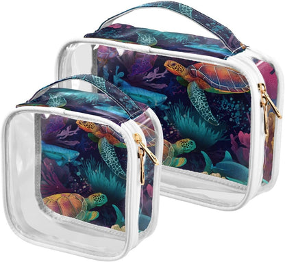 Clear Makeup Bag Approved Clear Travel Toiletry Bag with Zipper Waterproof Organizer Bags Transparent Cosmetic Pouch Traveling 2Pack Tile Color - Colors B