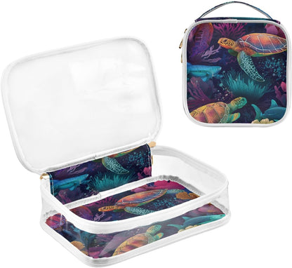 Clear Makeup Bag Approved Clear Travel Toiletry Bag with Zipper Waterproof Organizer Bags Transparent Cosmetic Pouch Traveling 2Pack Tile Color - Colors B