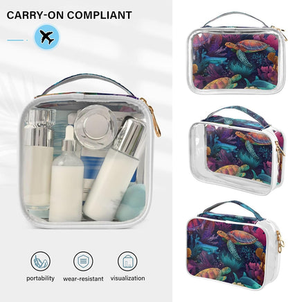 Clear Makeup Bag Approved Clear Travel Toiletry Bag with Zipper Waterproof Organizer Bags Transparent Cosmetic Pouch Traveling 2Pack Tile Color - Colors B