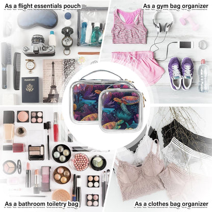 Clear Makeup Bag Approved Clear Travel Toiletry Bag with Zipper Waterproof Organizer Bags Transparent Cosmetic Pouch Traveling 2Pack Tile Color - Colors B