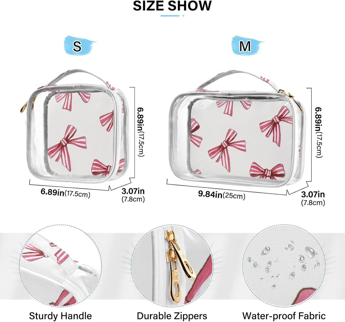 Clear Makeup Bag Approved Clear Travel Toiletry Bag with Zipper Waterproof Organizer Bags Transparent Cosmetic Pouch Traveling 2Pack Tile Color - Colors B