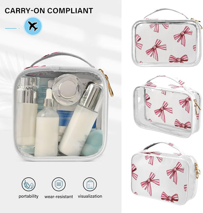 Clear Makeup Bag Approved Clear Travel Toiletry Bag with Zipper Waterproof Organizer Bags Transparent Cosmetic Pouch Traveling 2Pack Tile Color - Colors B