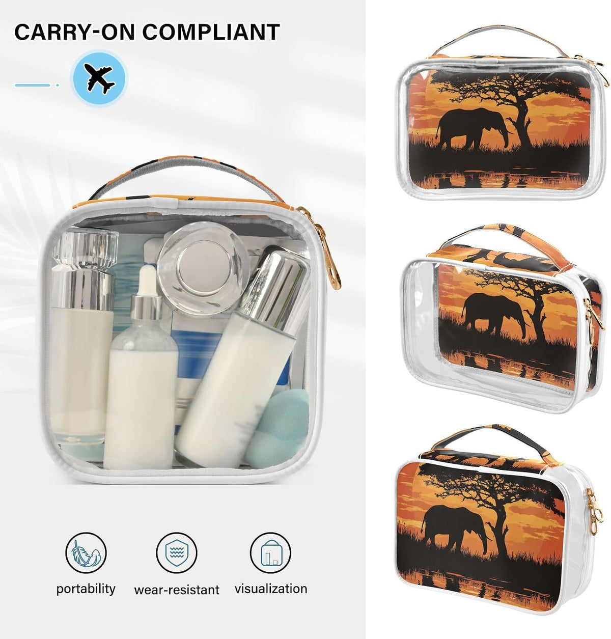Clear Makeup Bag Approved Clear Travel Toiletry Bag with Zipper Waterproof Organizer Bags Transparent Cosmetic Pouch Traveling 2Pack Tile Color - Colors B