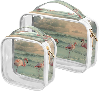 Clear Makeup Bag Approved Clear Travel Toiletry Bag with Zipper Waterproof Organizer Bags Transparent Cosmetic Pouch Traveling 2Pack Tile Color - Colors B