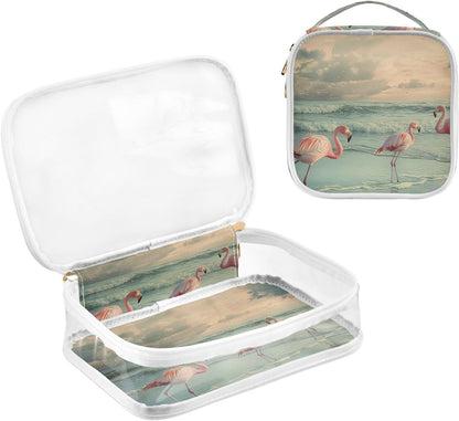 Clear Makeup Bag Approved Clear Travel Toiletry Bag with Zipper Waterproof Organizer Bags Transparent Cosmetic Pouch Traveling 2Pack Tile Color - Colors B