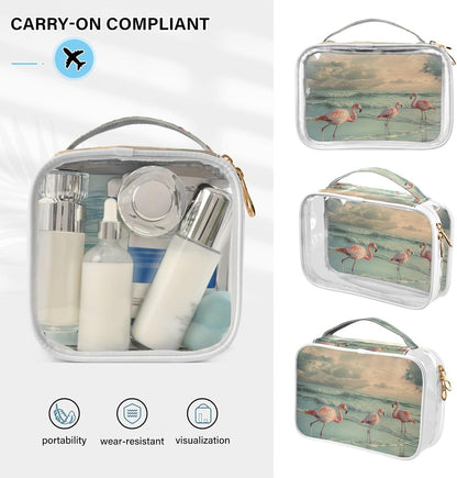 Clear Makeup Bag Approved Clear Travel Toiletry Bag with Zipper Waterproof Organizer Bags Transparent Cosmetic Pouch Traveling 2Pack Tile Color - Colors B