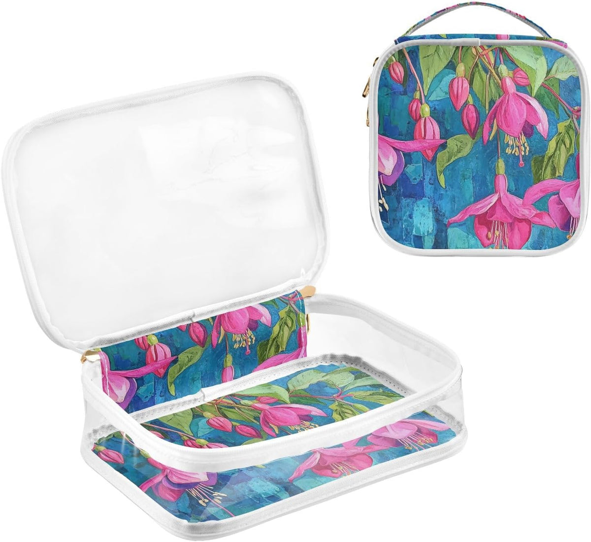 Clear Makeup Bag Approved Clear Travel Toiletry Bag with Zipper Waterproof Organizer Bags Transparent Cosmetic Pouch Traveling 2Pack Tile Color - Colors B