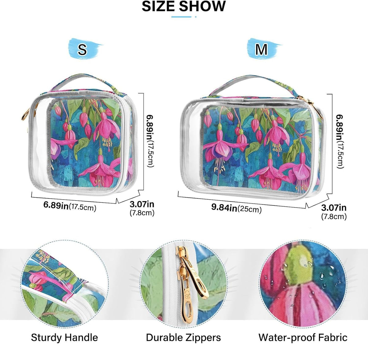 Clear Makeup Bag Approved Clear Travel Toiletry Bag with Zipper Waterproof Organizer Bags Transparent Cosmetic Pouch Traveling 2Pack Tile Color - Colors B