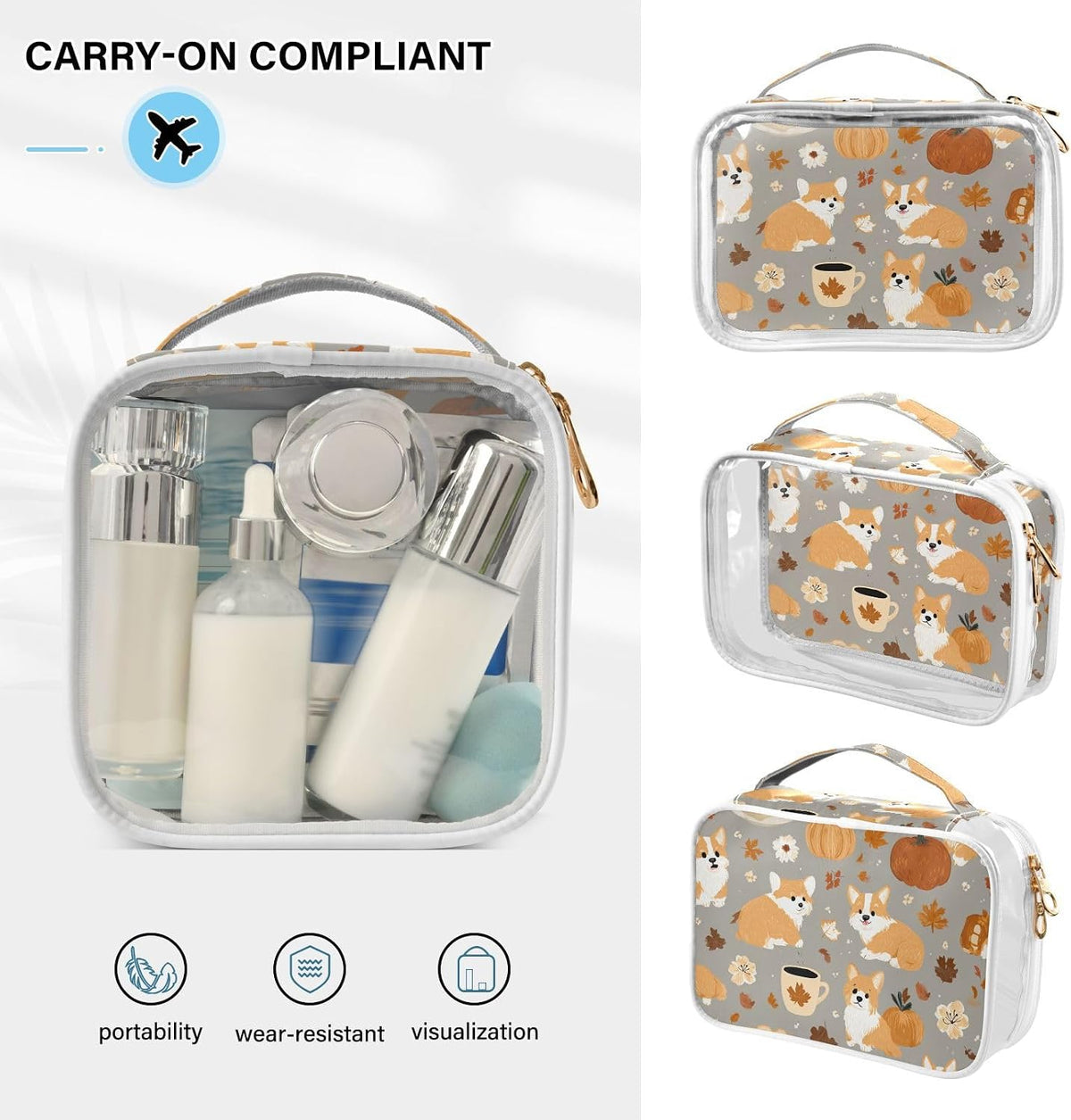 Clear Makeup Bag Approved Clear Travel Toiletry Bag with Zipper Waterproof Organizer Bags Transparent Cosmetic Pouch Traveling 2Pack Tile Color - Colors B