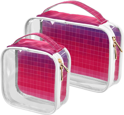 Clear Makeup Bag Approved Clear Travel Toiletry Bag with Zipper Waterproof Organizer Bags Transparent Cosmetic Pouch Traveling 2Pack Tile Color - Colors B