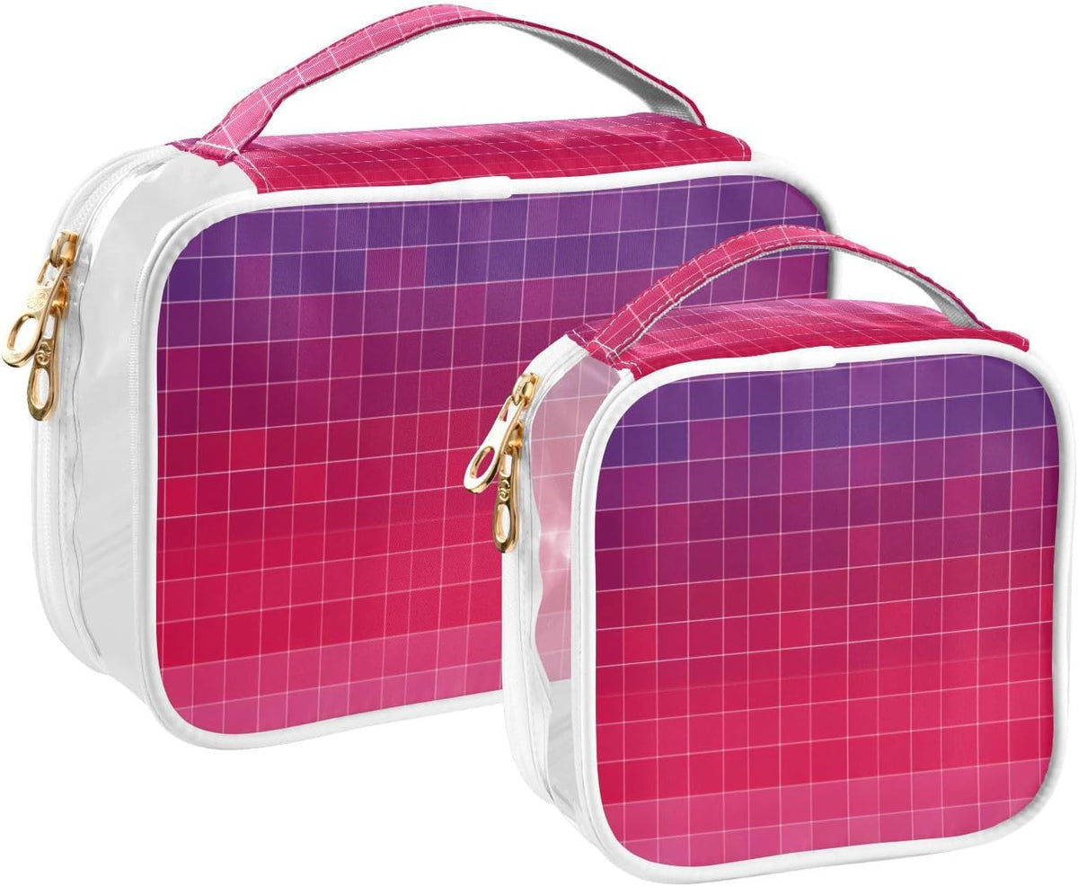 Clear Makeup Bag Approved Clear Travel Toiletry Bag with Zipper Waterproof Organizer Bags Transparent Cosmetic Pouch Traveling 2Pack Tile Color - Colors B