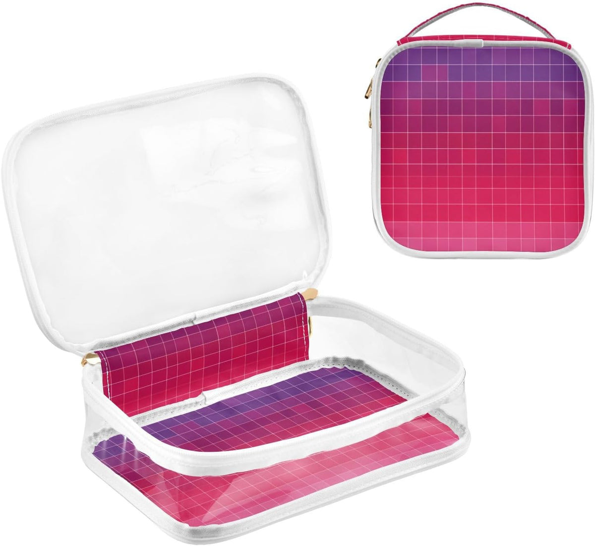 Clear Makeup Bag Approved Clear Travel Toiletry Bag with Zipper Waterproof Organizer Bags Transparent Cosmetic Pouch Traveling 2Pack Tile Color - Colors B