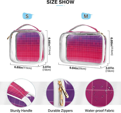 Clear Makeup Bag Approved Clear Travel Toiletry Bag with Zipper Waterproof Organizer Bags Transparent Cosmetic Pouch Traveling 2Pack Tile Color - Colors B